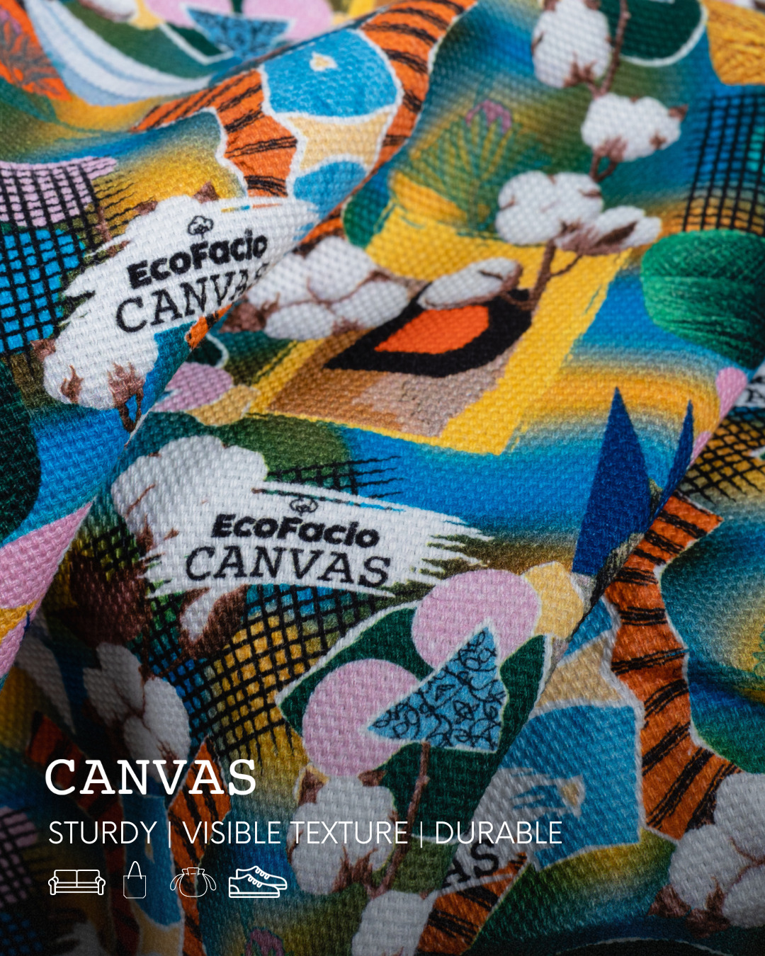 EcoFacio Canvas cotton fabric with colourful print